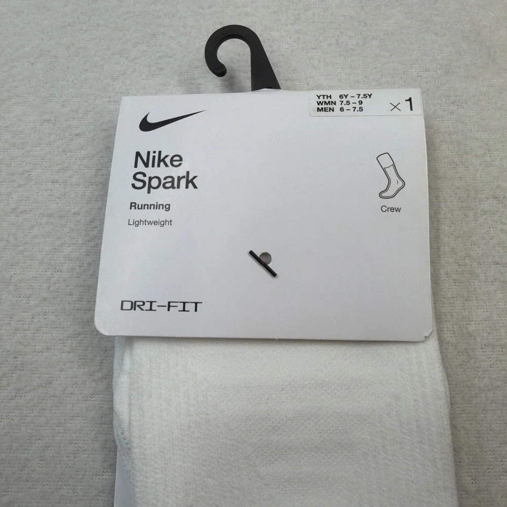 Nike Spark Crew Running Socks White Gray Lightweight NWT Womens Size 7.5-9